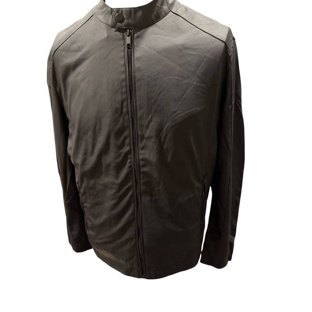 NEW FOR THE REPUBLIC men's faux leather jacket windbreaker in dark gray